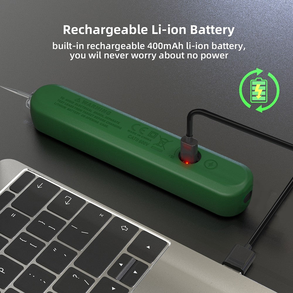 BSIDE S4 Inteligentní tester napětí, 12-300V Automatické přepínání rozsahu, Bezkontaktní, Detekce nuly/fázového vodiče, LED svítilna, LCD displej - Zelený