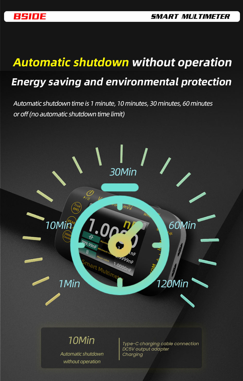 Digitální fotovoltaický multimetr BSIDE S40, 2,8palcový barevný HD displej, vysoká přesnost, vysoké napětí 1000 V, elektrická údržba