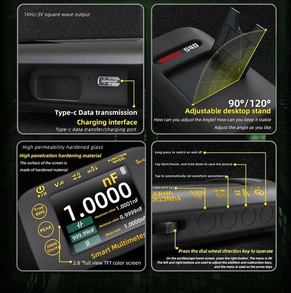 Digitální fotovoltaický multimetr BSIDE S40, 2,8palcový barevný HD displej, vysoká přesnost, vysoké napětí 1000 V, elektrická údržba
