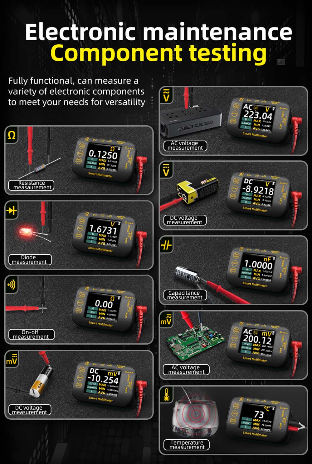 Digitální fotovoltaický multimetr BSIDE S40, 2,8palcový barevný HD displej, vysoká přesnost, vysoké napětí 1000 V, elektrická údržba