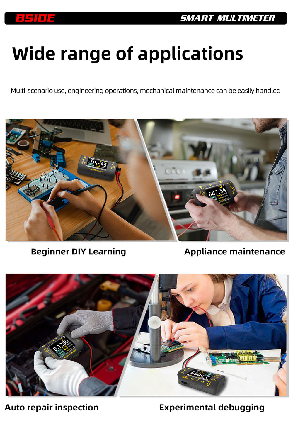 Digitální fotovoltaický multimetr BSIDE S40, 2,8palcový barevný HD displej, vysoká přesnost, vysoké napětí 1000 V, elektrická údržba