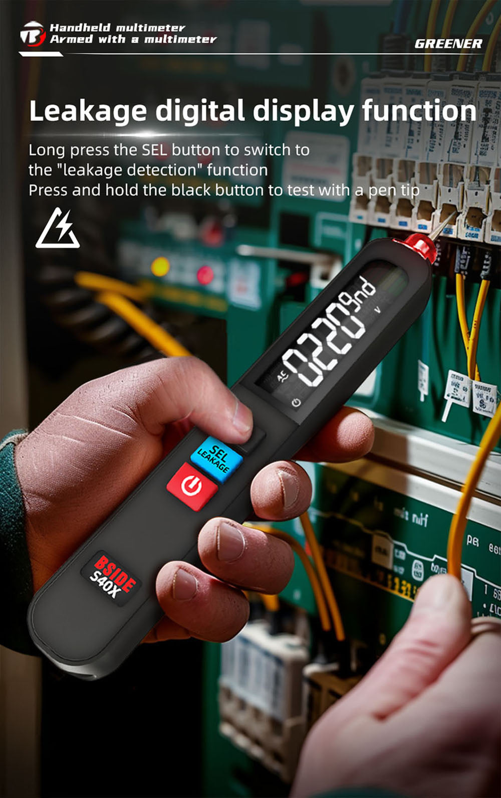 Digitální multimetr BSIDE S40X, tester únikového napětí, test diodového odporu a kapacity AC/DC, LCD displej, vyhledávání bodů zlomu, vysoká přesnost, plně inteligentní, nabíjení přes USB