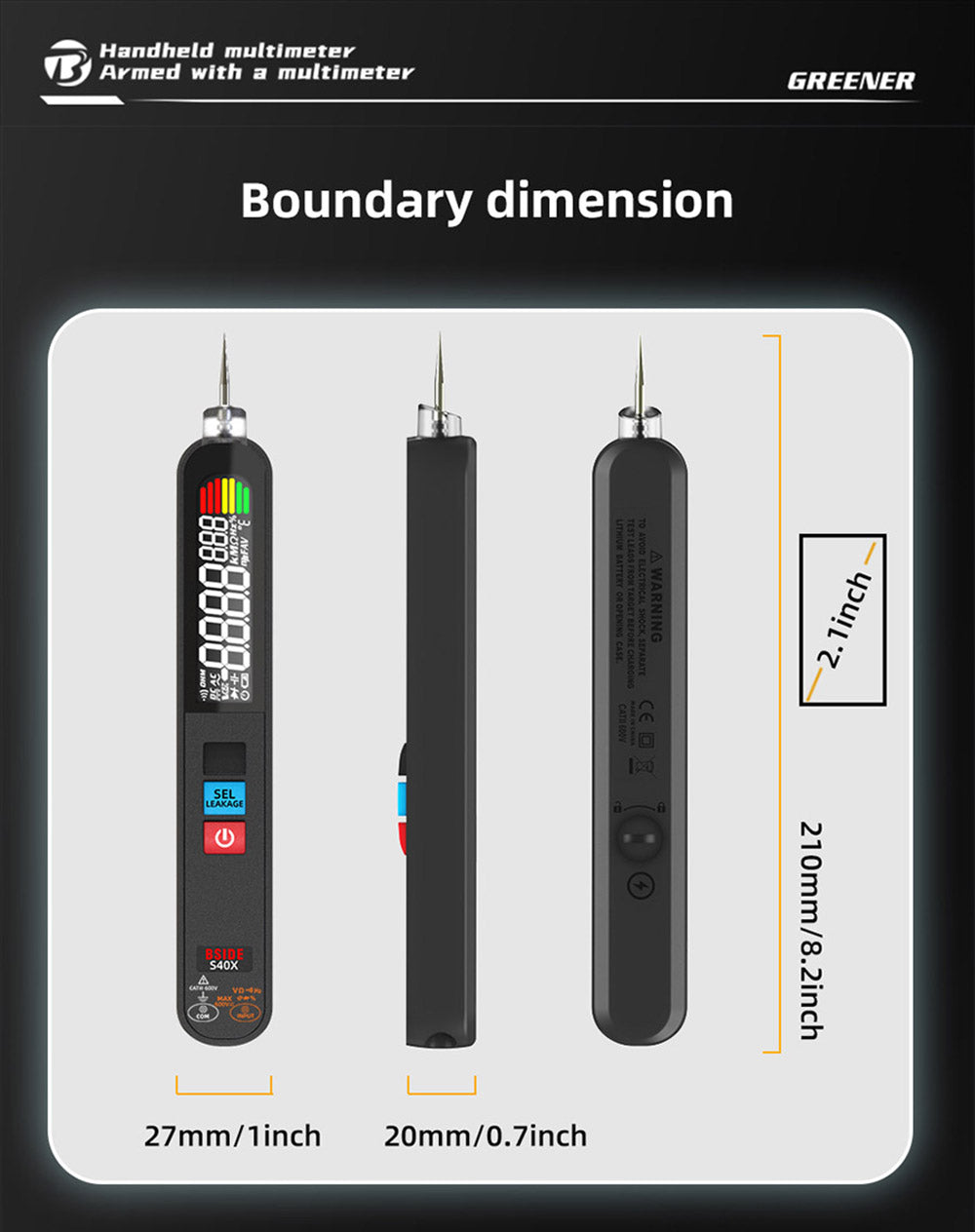 Digitální multimetr BSIDE S40X, tester únikového napětí, test diodového odporu a kapacity AC/DC, LCD displej, vyhledávání bodů zlomu, vysoká přesnost, plně inteligentní, nabíjení přes USB