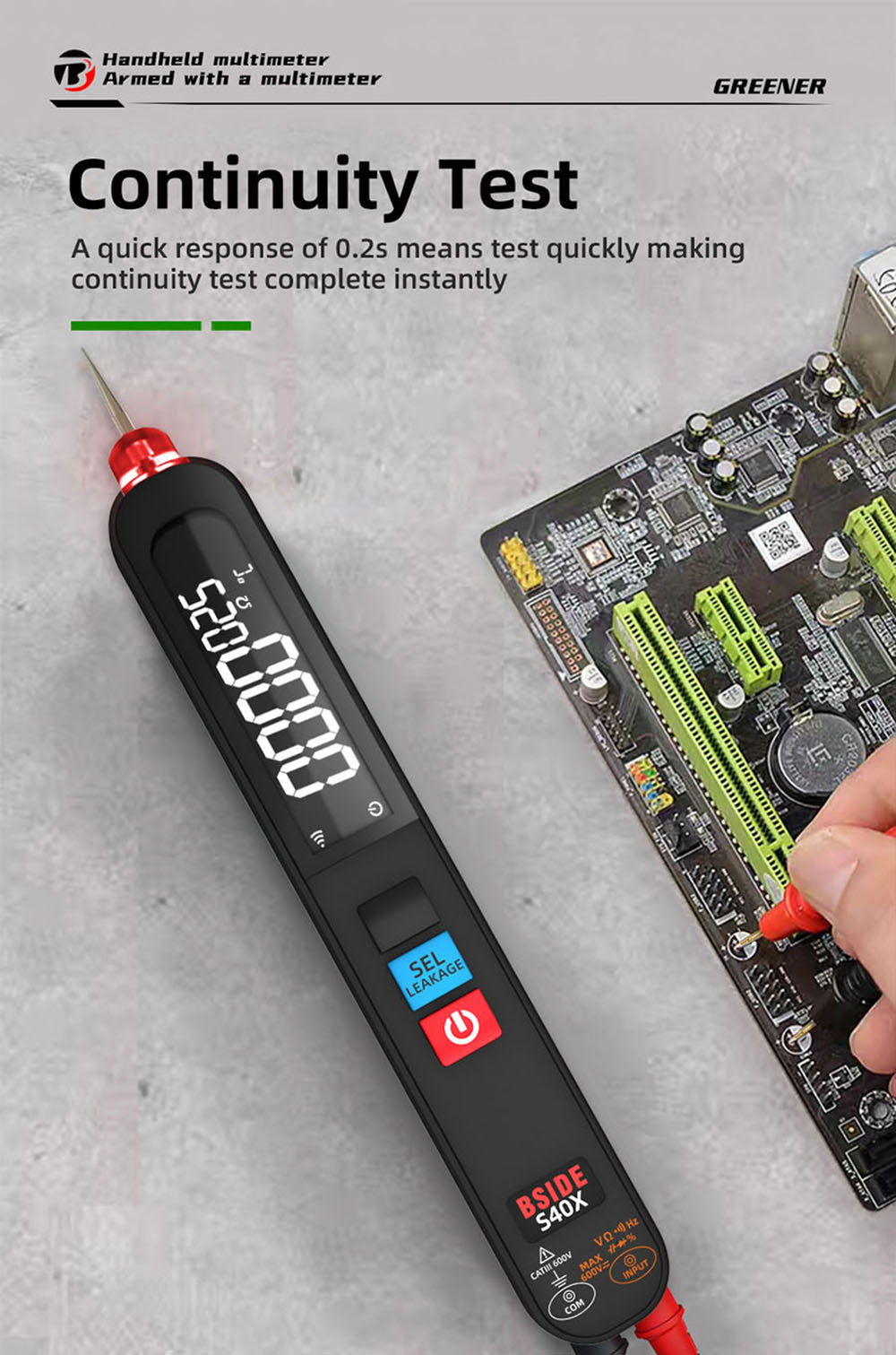 Digitální multimetr BSIDE S40X, tester únikového napětí, test diodového odporu a kapacity AC/DC, LCD displej, vyhledávání bodů zlomu, vysoká přesnost, plně inteligentní, nabíjení přes USB