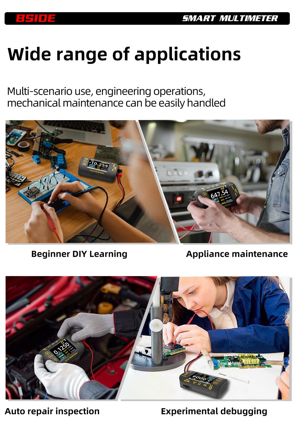 Digitální multimetr BSIDE S450, 20000 číslic, 1000 V, 2,8palcový LCD displej, grafický záznam, nabíjecí port typu C, měřič vrcholů fotovoltaického napětí v milivoltech AC