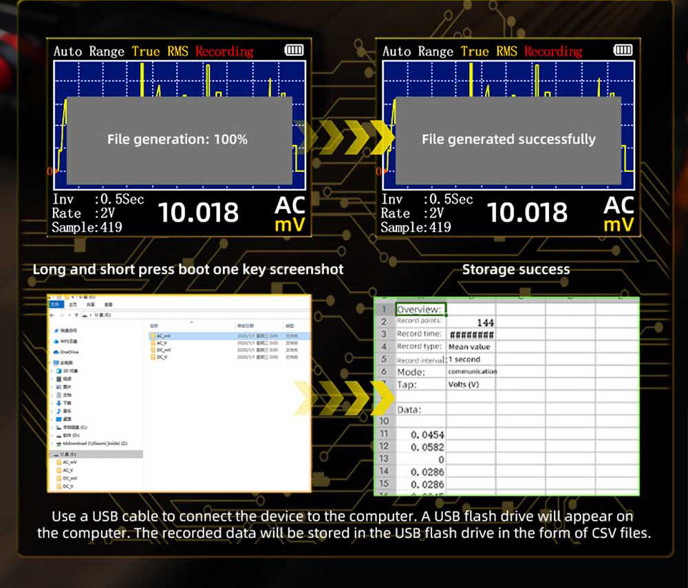 Digitální multimetr BSIDE S450, 20000 číslic, 1000 V, 2,8palcový LCD displej, grafický záznam, nabíjecí port typu C, měřič vrcholů fotovoltaického napětí v milivoltech AC
