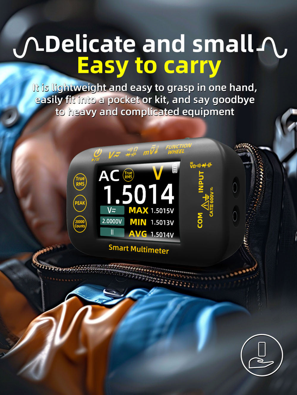 Digitální multimetr BSIDE S450, 20000 číslic, 1000 V, 2,8palcový LCD displej, grafický záznam, nabíjecí port typu C, měřič vrcholů fotovoltaického napětí v milivoltech AC