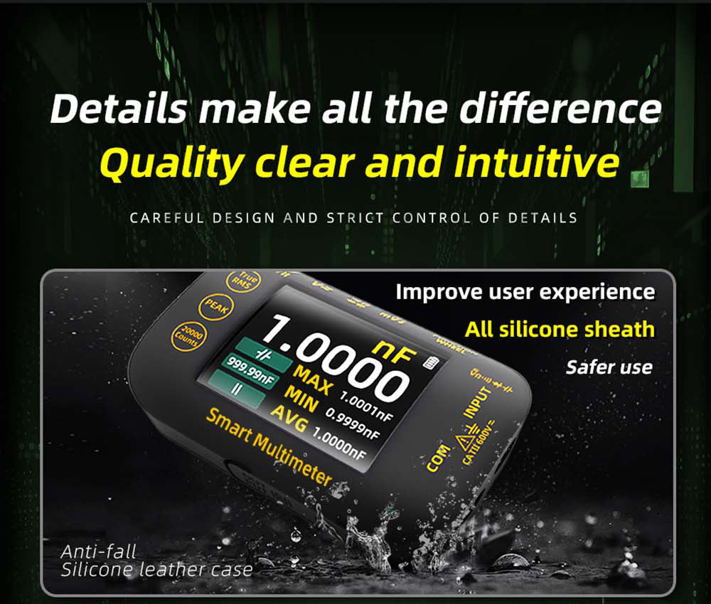Digitální multimetr BSIDE S450, 20000 číslic, 1000 V, 2,8palcový LCD displej, grafický záznam, nabíjecí port typu C, měřič vrcholů fotovoltaického napětí v milivoltech AC