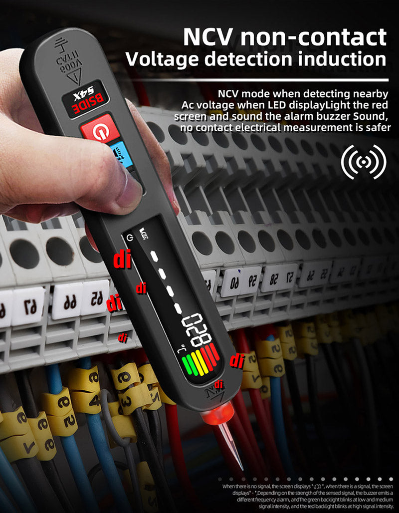 BSIDE S4X 12V-300V Tester Napětí, Pero, EBTN Displej, Bezkontaktní Detekce, Vyhledávač Bodů Přerušení Úniku Fázového Vodiče, 400mAh Lithiová Baterie - Černá