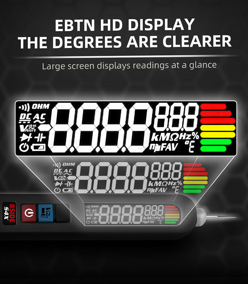BSIDE S4X 12V-300V Tester Napětí, Pero, EBTN Displej, Bezkontaktní Detekce, Vyhledávač Bodů Přerušení Úniku Fázového Vodiče, 400mAh Lithiová Baterie - Černá