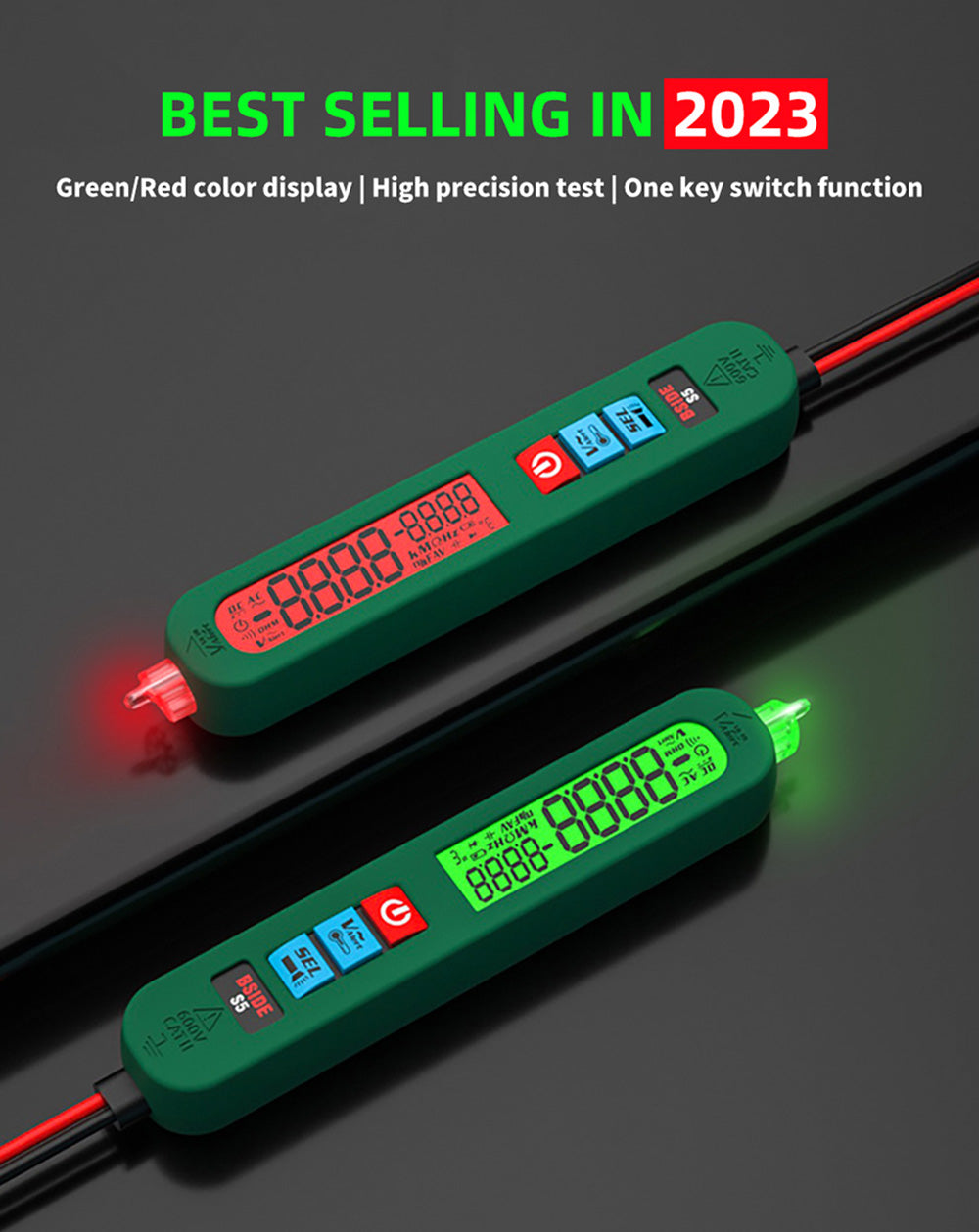 Digitální multimetr BSIDE S5, elektrický detektor napětí, model s automatickým rozpoznáváním a nabíjením, kontrola indukčního nulového požárního vedení - zelený
