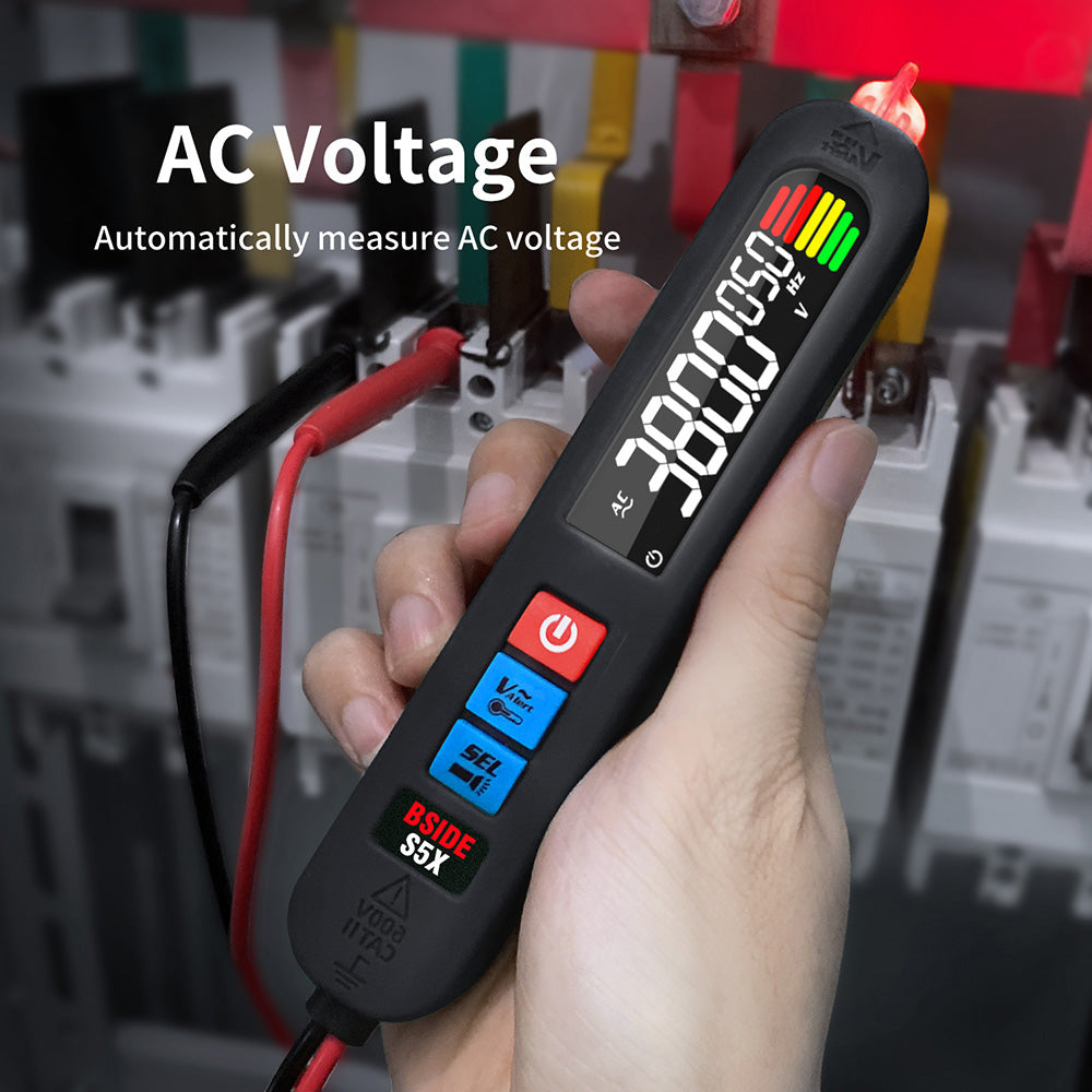 Digitální multimetr BSIDE S5X, detektor napětí AC/DC, automatické přepínání rozsahu, tester kapacity, ohmů, diod, Hz, NCV, jasná LED svítilna, lithium-iontová baterie 400 mAh, černá - s taškou
