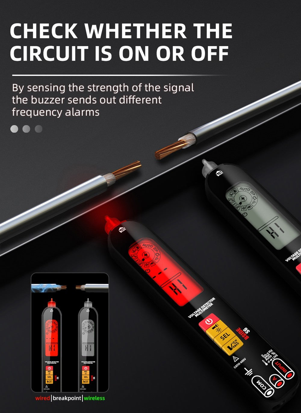 Detektor napětí BSIDE S6, multimetr, detektor napětí, pero, tester napětí AC/DC - černý