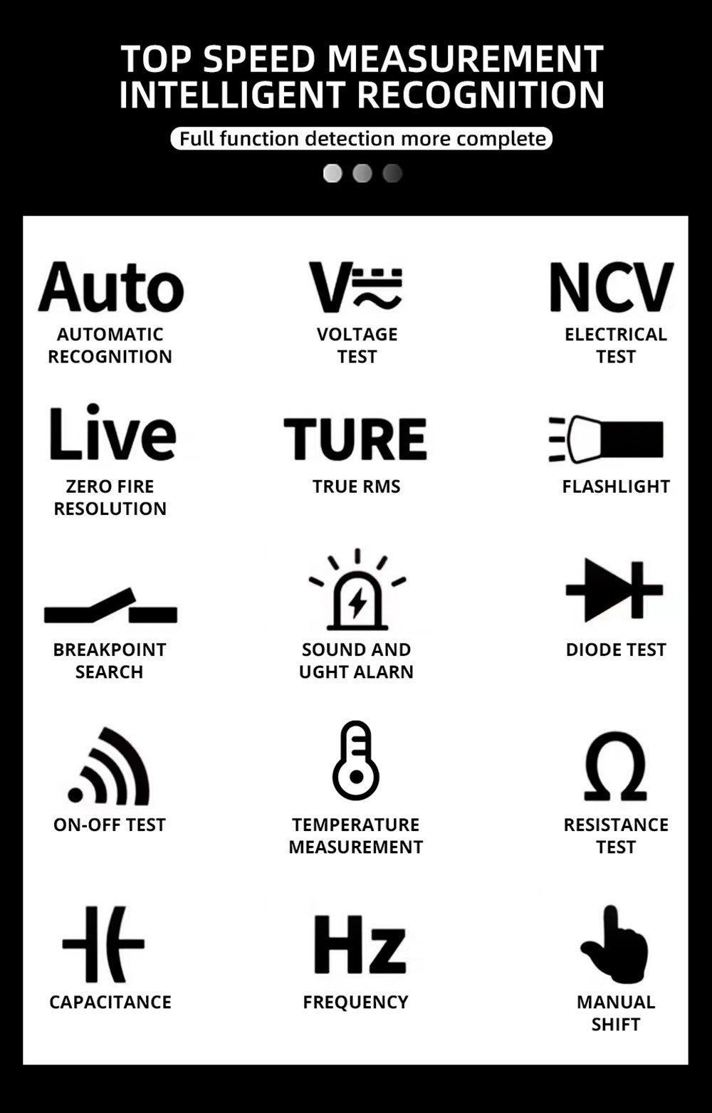 Detektor napětí BSIDE S6, multimetr, detektor napětí, pero, tester napětí AC/DC - černý
