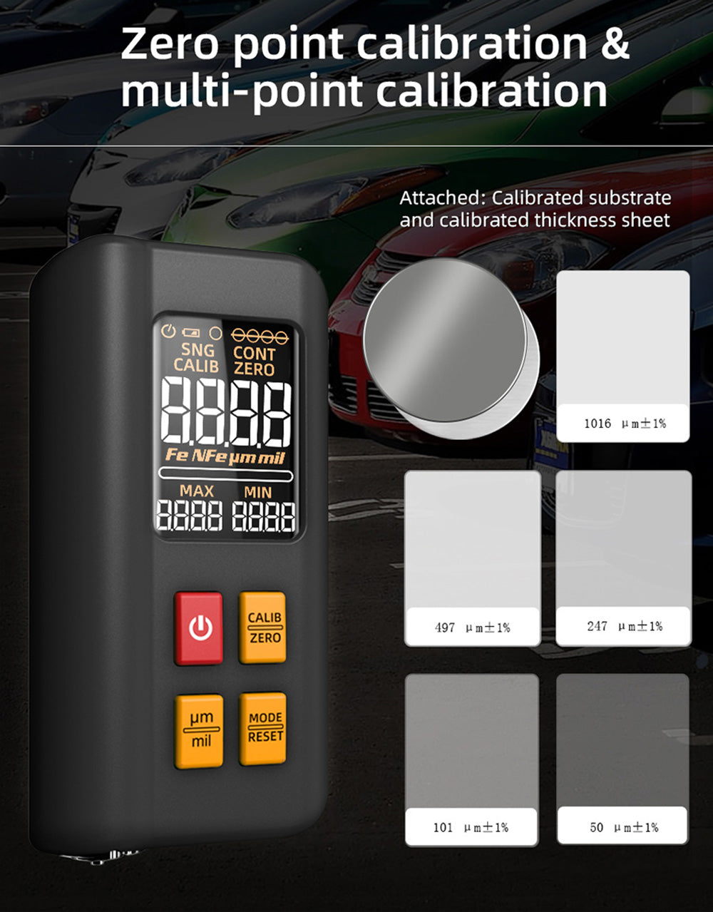 BSIDE T2X Tloušťkoměr, barevný LCD displej, dobíjecí tester tloušťky automobilového laku, 0,1 mikrometru/0-1500μm - černý