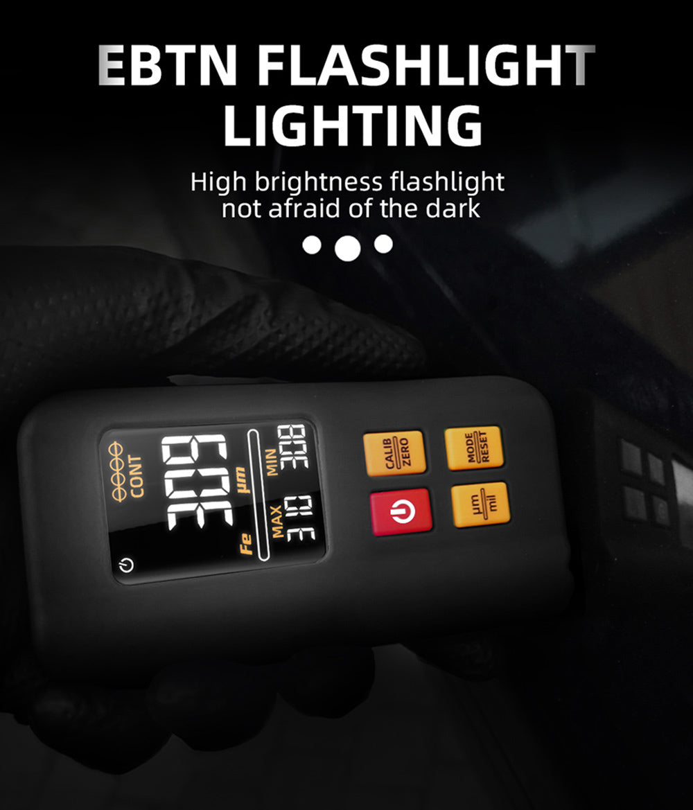 BSIDE T2X Tloušťkoměr, barevný LCD displej, dobíjecí tester tloušťky automobilového laku, 0,1 mikrometru/0-1500μm - černý