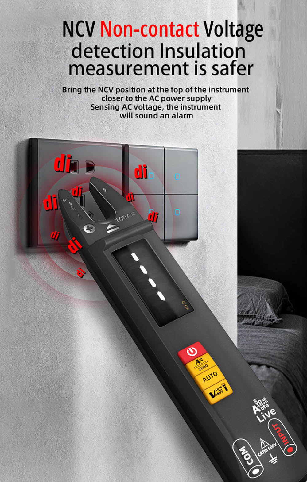 Digitální klešťový multimetr BSIDE U0, elektrický testovací pero, 6000 číslic, True RMS měřič typu U, barevný displej