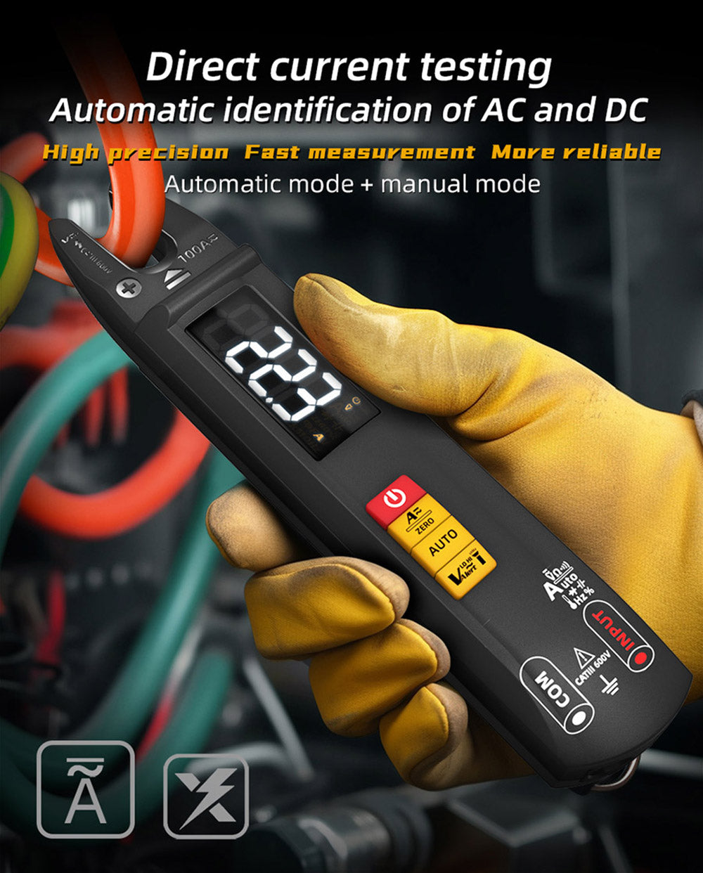 Digitální klešťový multimetr BSIDE U1, elektrický tester, jasná LED svítilna, kleště DC/AC 100A, T-RMS proud