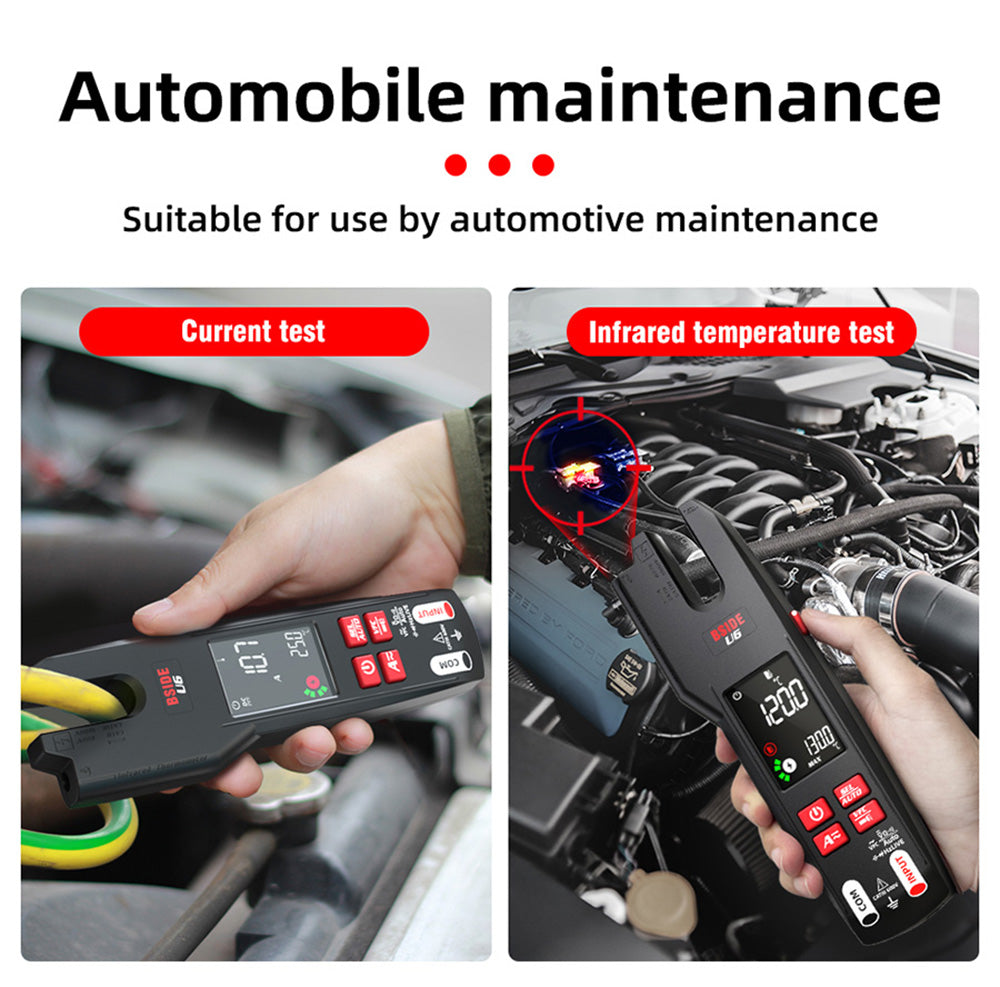 Digitální klešťový multimetr BSIDE U6X ve tvaru U, automatický měřič AC/DC, infračervená detekce, barevný displej, dobíjecí baterie, s držákem sond