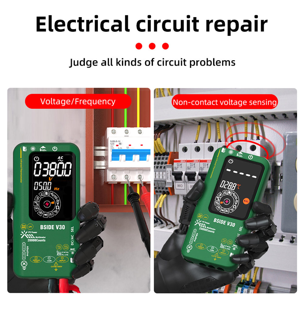 Fotovoltaický multimetr BSIDE V30, vysoké napětí 1500 V, T-RMS, 20 000 číslic, LCD displej, elektronická údržba, test stejnosměrného proudu, infračervené měření teploty