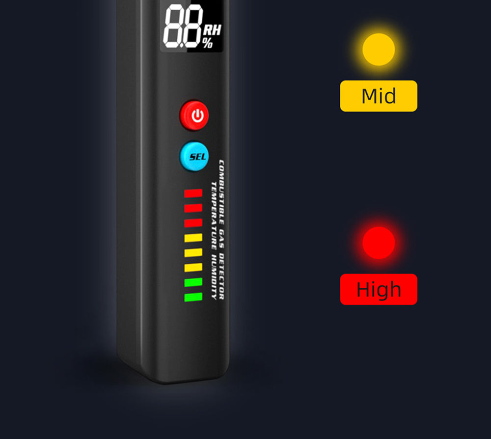 Digitální vlhkoměr, detektor plynu BSIDE X4A, analyzátor hořlavých plynů, tester teploty a vlhkosti, se zvukovým a vizuálním alarmem, LCD displejem, bez baterií, s brašnou