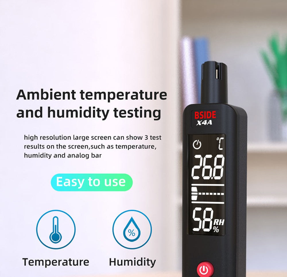 Digitální vlhkoměr, detektor plynu BSIDE X4A, analyzátor hořlavých plynů, tester teploty a vlhkosti, se zvukovým a vizuálním alarmem, LCD displejem, bez baterií, s brašnou