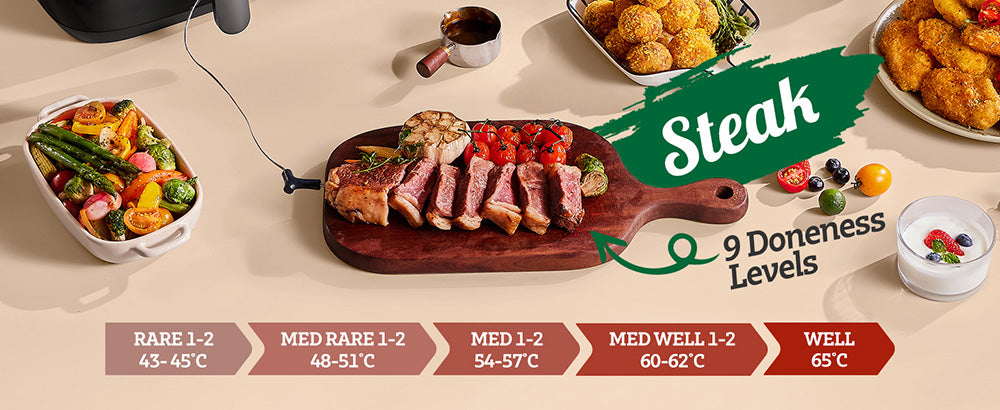 Horkovzdušná fritéza CHEFREE AF500 1700W 6,5L, s inteligentním teploměrem, 8 režimy vaření v 1, rychlý ohřev na 230℃, připomenutí protřepání - černá