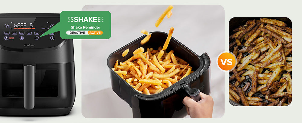 Horkovzdušná fritéza CHEFREE AF500 1700W 6,5L, s inteligentním teploměrem, 8 režimy vaření v 1, rychlý ohřev na 230℃, připomenutí protřepání - černá