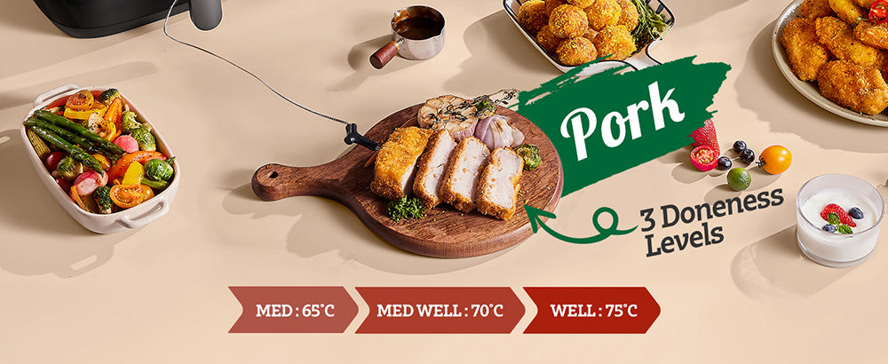 Horkovzdušná fritéza CHEFREE AF500 1700W 6,5L, s inteligentním teploměrem, 8 režimy vaření v 1, rychlý ohřev na 230℃, připomenutí protřepání - černá