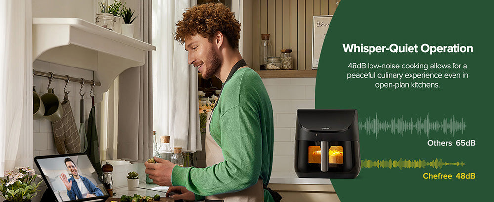 Horkovzdušná fritéza CHEFREE AF500 1700W 6,5L, s inteligentním teploměrem, 8 režimy vaření v 1, rychlý ohřev na 230℃, připomenutí protřepání - černá