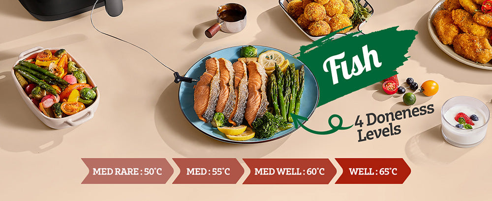 Horkovzdušná fritéza CHEFREE AF500 1700W 6,5L, s inteligentním teploměrem, 8 režimy vaření v 1, rychlý ohřev na 230℃, připomenutí protřepání - černá