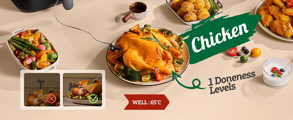 Horkovzdušná fritéza CHEFREE AF500 1700W 6,5L, s inteligentním teploměrem, 8 režimy vaření v 1, rychlý ohřev na 230℃, připomenutí protřepání - černá