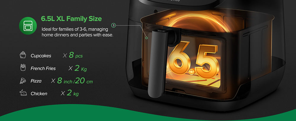 Horkovzdušná fritéza CHEFREE AF500 1700W 6,5L, s inteligentním teploměrem, 8 režimy vaření v 1, rychlý ohřev na 230℃, připomenutí protřepání - černá