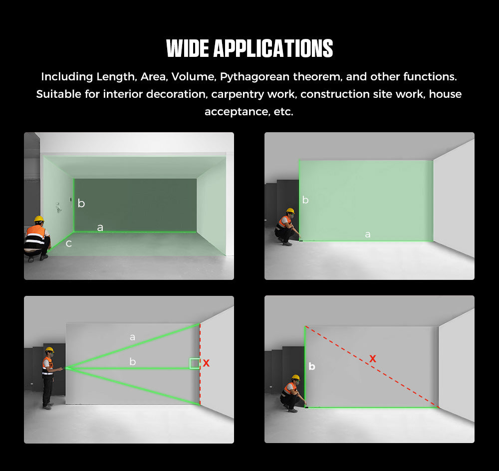 Laserový měřicí přístroj CIGMAN CD-120G se 4násobným zvětšením kamery, technologií P2P, krytím IP68 a 2,4palcovým IPS displejem.