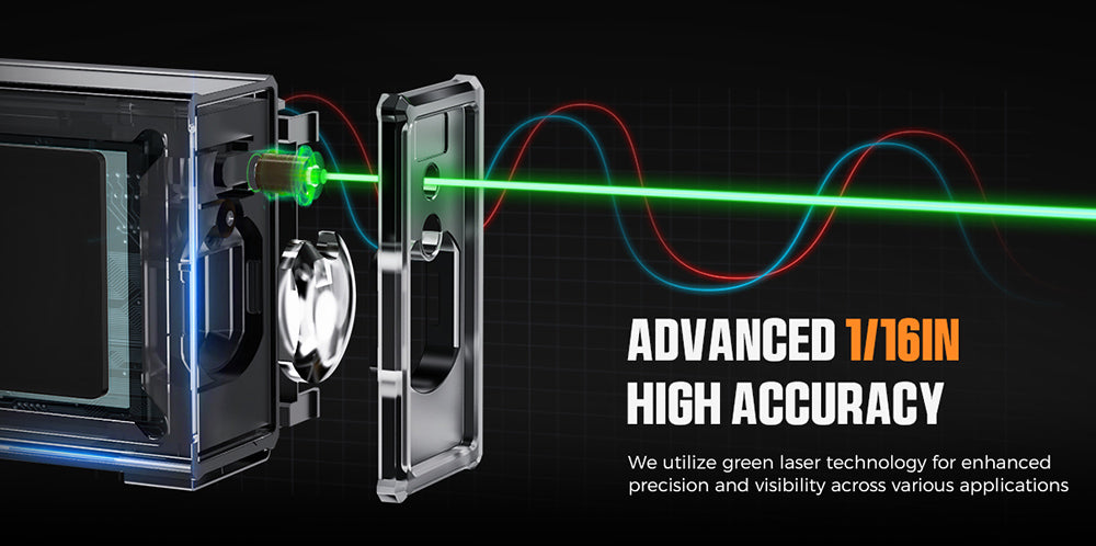 CIGMAN CD-60G Bilaterální zelený laserový měřič dojezdu 120 m, s více jednotkami ve stopách/palcích/metrech, dobíjecí baterie 850 mAh