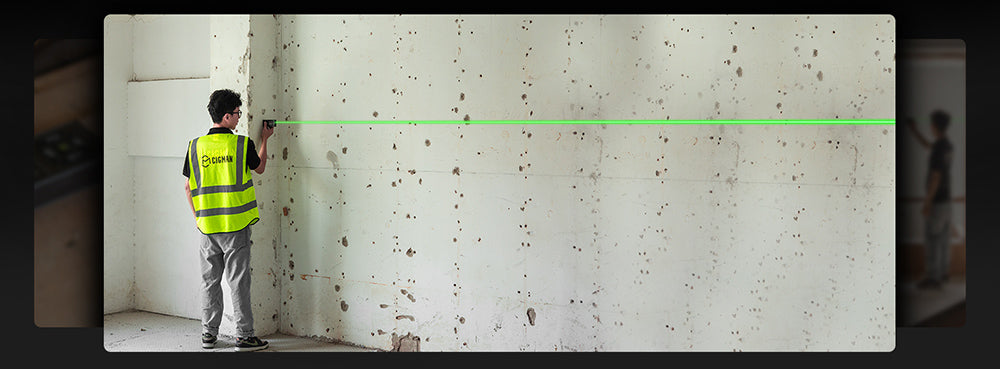 CIGMAN CD-60G Bilaterální zelený laserový měřič dojezdu 120 m, s více jednotkami ve stopách/palcích/metrech, dobíjecí baterie 850 mAh