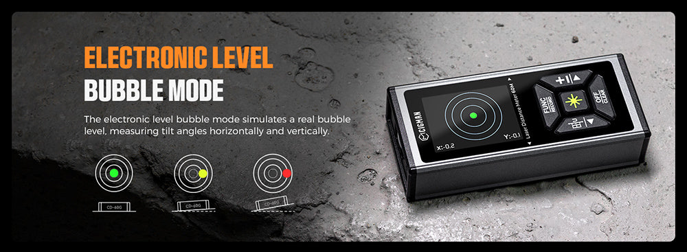 CIGMAN CD-60G Bilaterální zelený laserový měřič dojezdu 120 m, s více jednotkami ve stopách/palcích/metrech, dobíjecí baterie 850 mAh