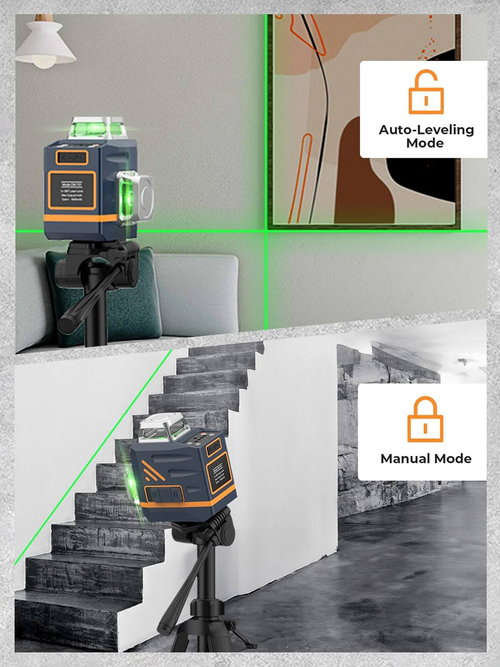 CIGMAN CM-701T 3x360° laserový nivelační přístroj se stativem 1,5 m, dálkovým ovládáním, samonivelací, baterií 4000 mAh