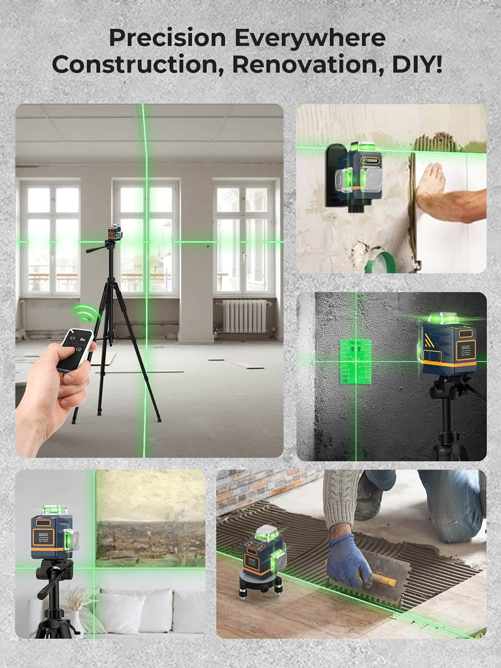 CIGMAN CM-701T 3x360° laserový nivelační přístroj se stativem 1,5 m, dálkovým ovládáním, samonivelací, baterií 4000 mAh