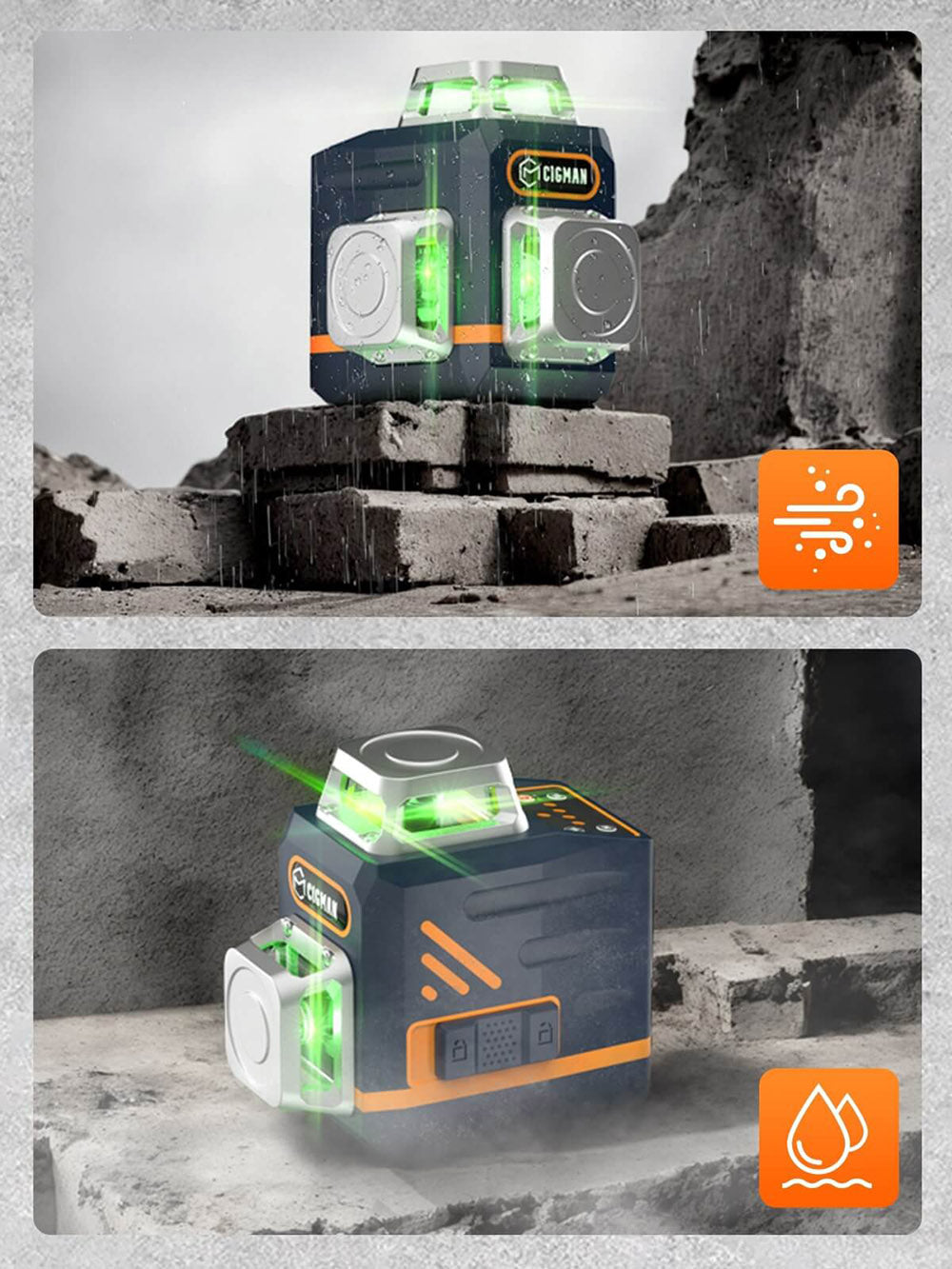 CIGMAN CM-701T 3x360° laserový nivelační přístroj se stativem 1,5 m, dálkovým ovládáním, samonivelací, baterií 4000 mAh