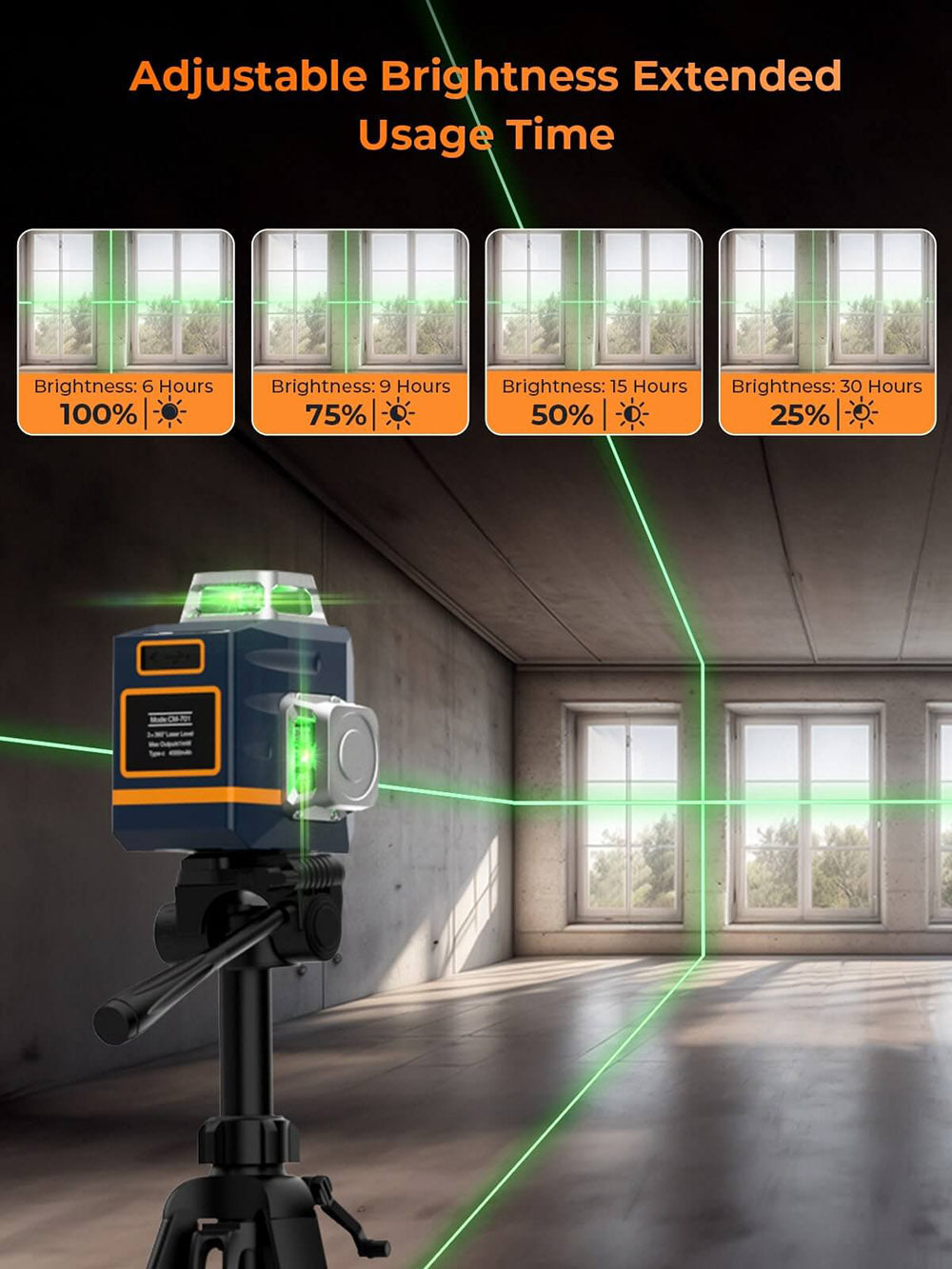 CIGMAN CM-701T 3x360° laserový nivelační přístroj se stativem 1,5 m, dálkovým ovládáním, samonivelací, baterií 4000 mAh