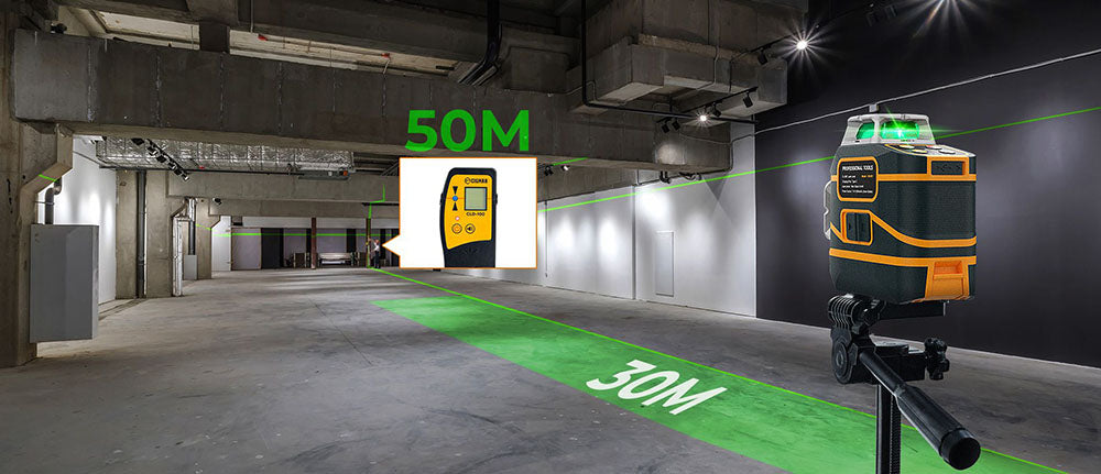 CIGMAN CM-801 3x360° samonivelační laserový nivelační systém, 3D zelený kříž, IP54, s duálními dobíjecími bateriemi, dálkovým ovladačem a magnetickým držákem ve tvaru L