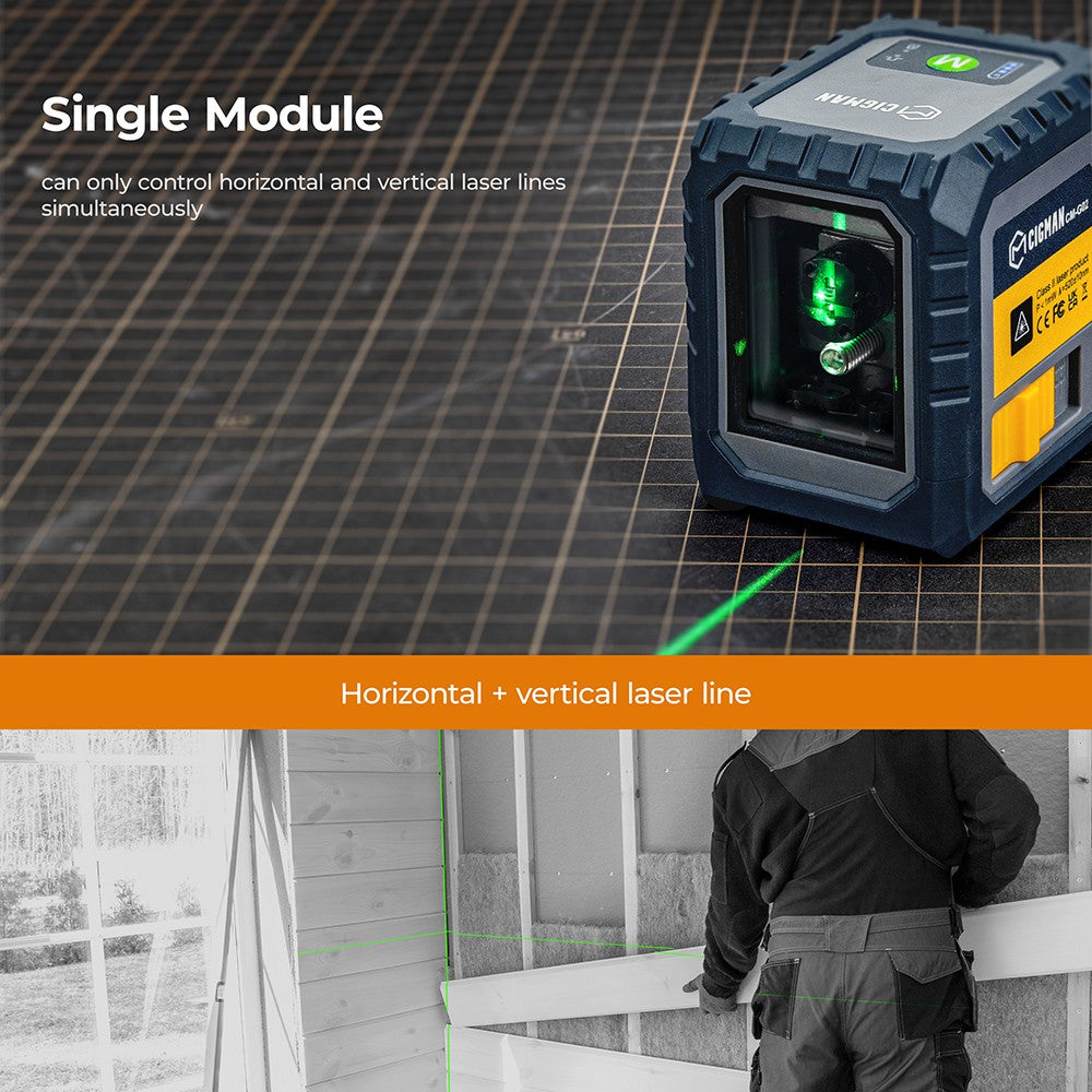 CIGMAN CM-G02 2řádkový laserový nivelační přístroj, samonivelační, dobíjecí Li-ion baterie 1000 mAh