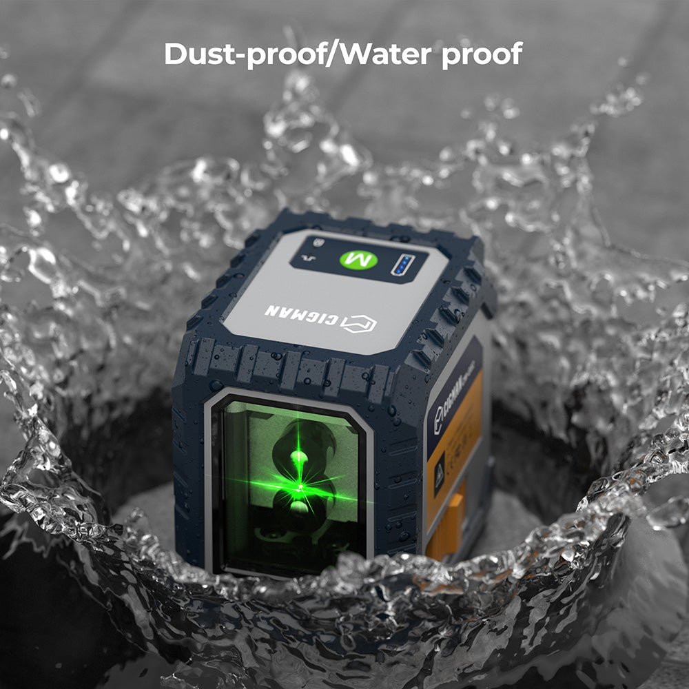 CIGMAN CM-G02A 2řádkový laserový nivelační přístroj, volitelné laserové čáry, dobíjecí baterie, viditelnost 30 m, otočný o 360°