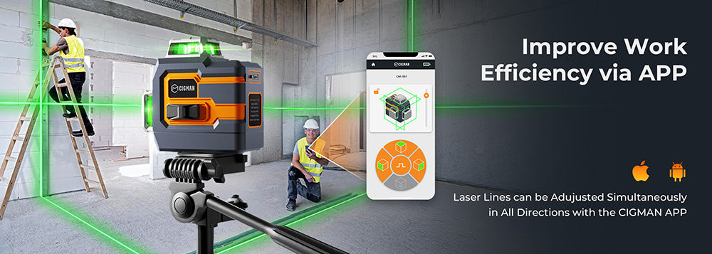 CIGMAN CM-S01 12řádkový laserový nivelační přístroj, s ovládáním přes aplikaci, 3x360°, samonivelace a manuální režim, plynulé stmívání, max. doba používání 30 hodin, vodotěsnost IP54