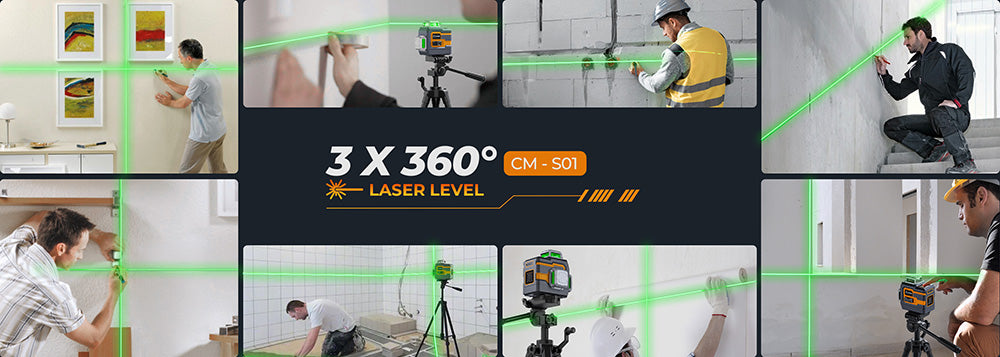 CIGMAN CM-S01 12řádkový laserový nivelační přístroj, s ovládáním přes aplikaci, 3x360°, samonivelace a manuální režim, plynulé stmívání, max. doba používání 30 hodin, vodotěsnost IP54