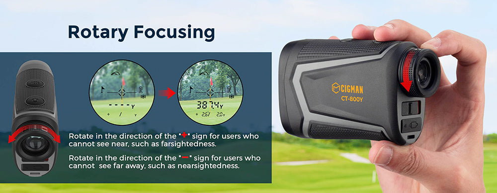 Golfový dálkoměr CIGMAN CT-800Y 800m, s 6násobným zvětšením, vibračním zámkem na stožáru, magnetickým popruhem, dobíjecím přes USB