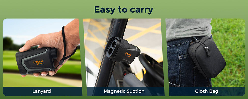 Golfový dálkoměr CIGMAN CT-800Y 800m, s 6násobným zvětšením, vibračním zámkem na stožáru, magnetickým popruhem, dobíjecím přes USB