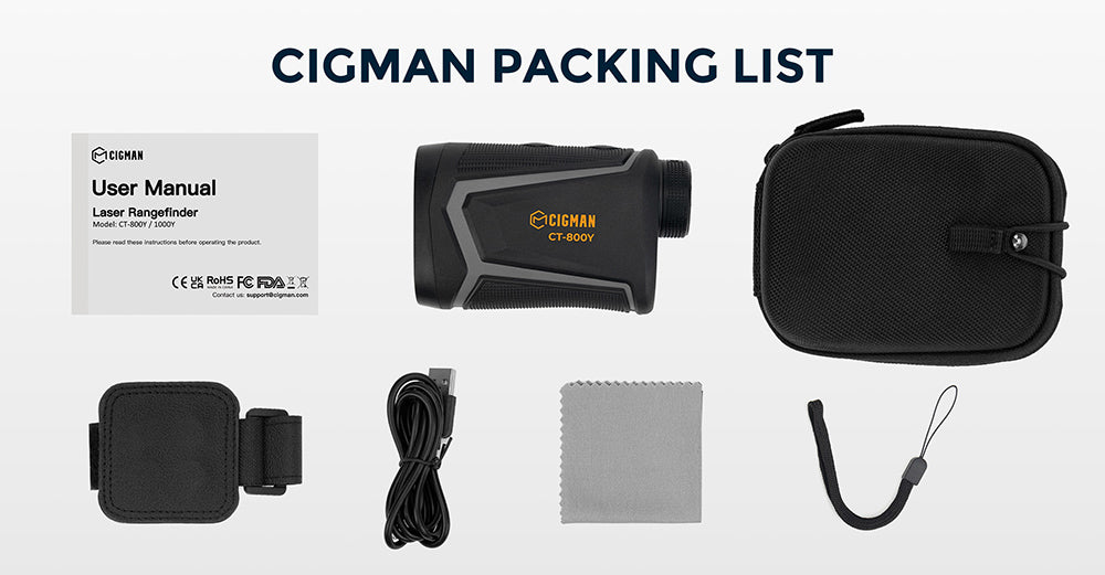 Golfový dálkoměr CIGMAN CT-800Y 800m, s 6násobným zvětšením, vibračním zámkem na stožáru, magnetickým popruhem, dobíjecím přes USB