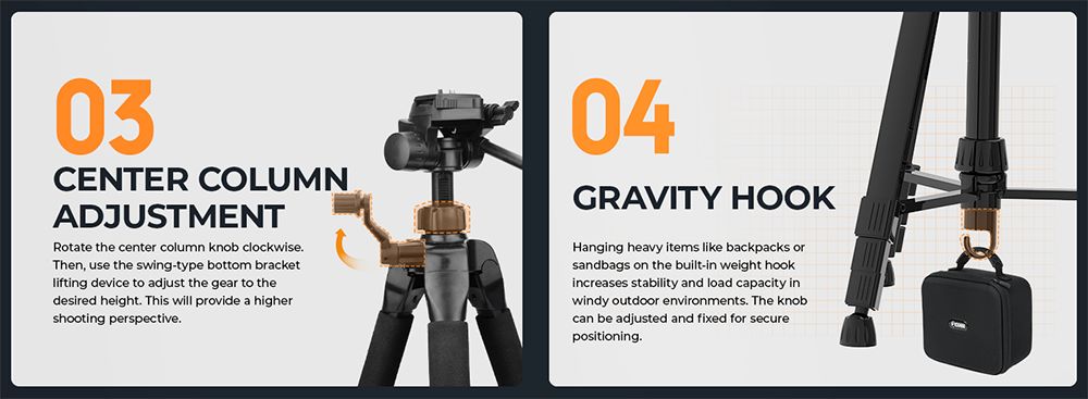 Stativ pro laserovou nivelační techniku ​​CIGMAN CTP01 1,5 m/59 palců, s otočnou hlavou ve 3 směrech a držákem telefonu, rychloupínací destičkou s 1/4" závitem